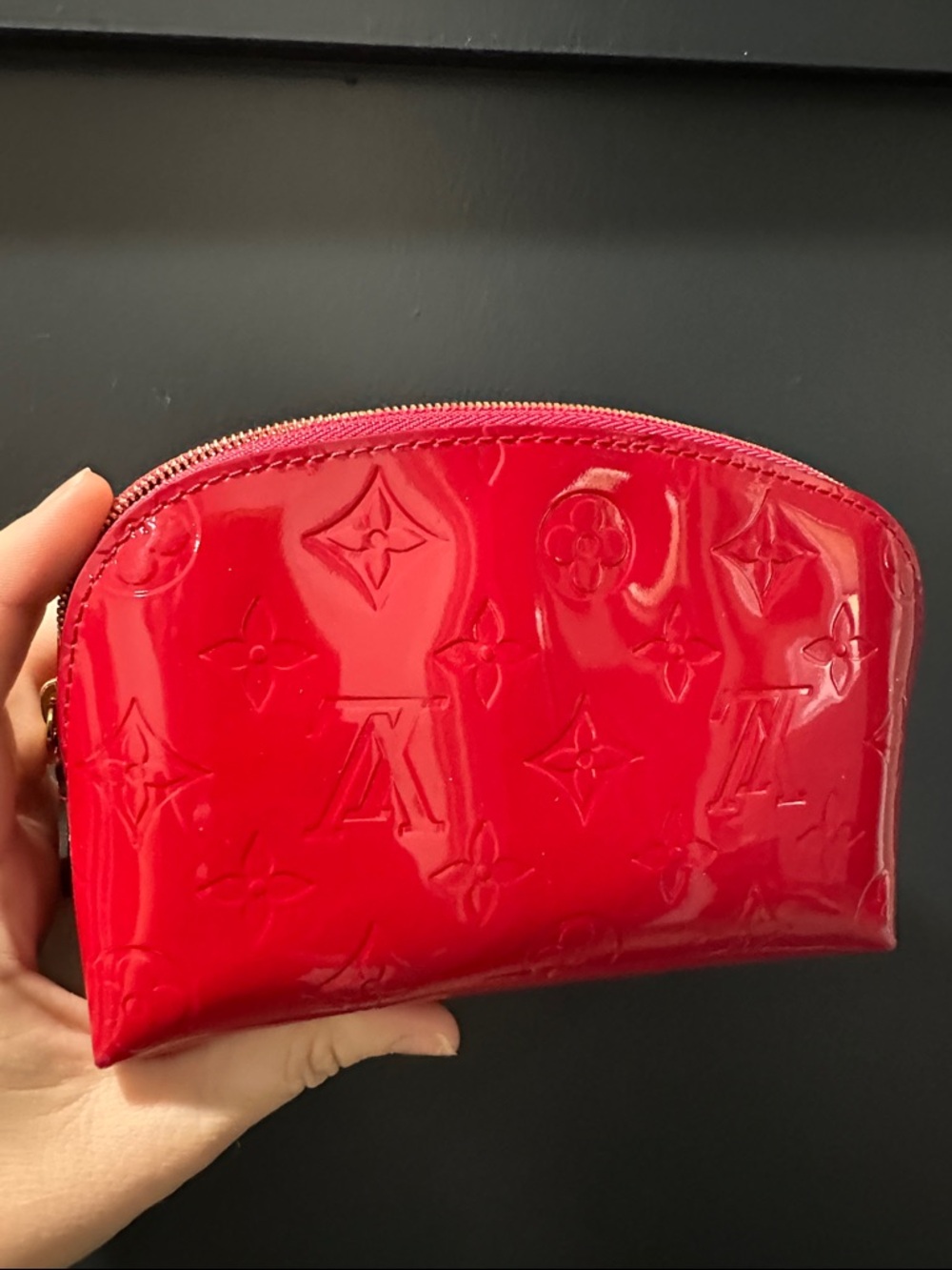Louis Vuitton Glossy Red Vernis Zip Cosmetic Pouch - authentic